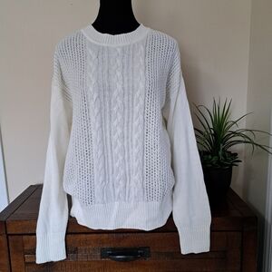 Banana Republic Cream Sweater Womens Medium Cable Knit Crewneck